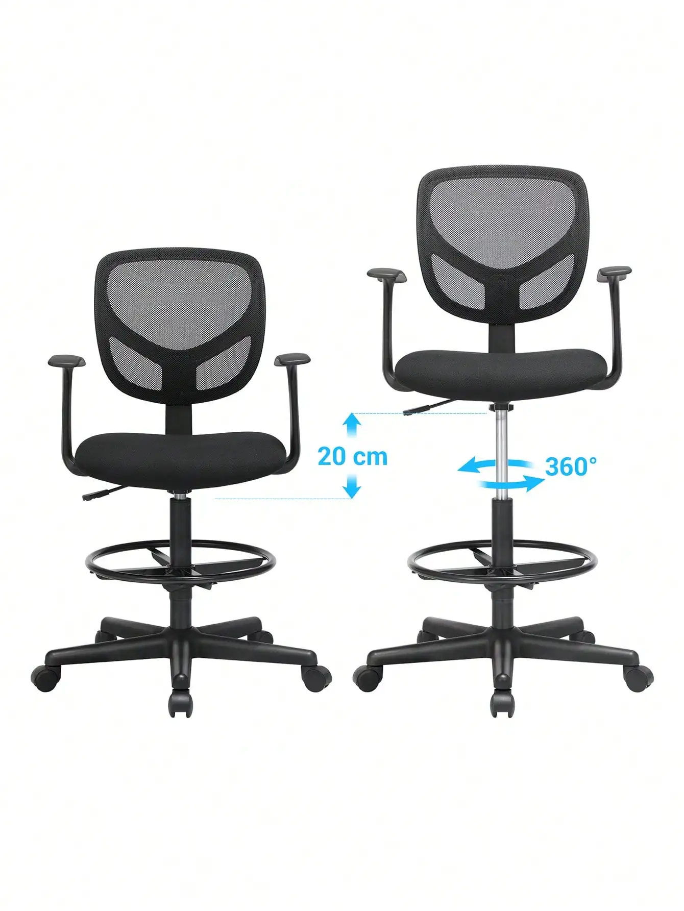 كرسي دوار شبكي مع ارتفاع قابل للتعديل ومسند للقدمين ، كرسي مكتب مريح ، مساند للذراعين ، مقعد من القماش ، حمولة قصوى #3