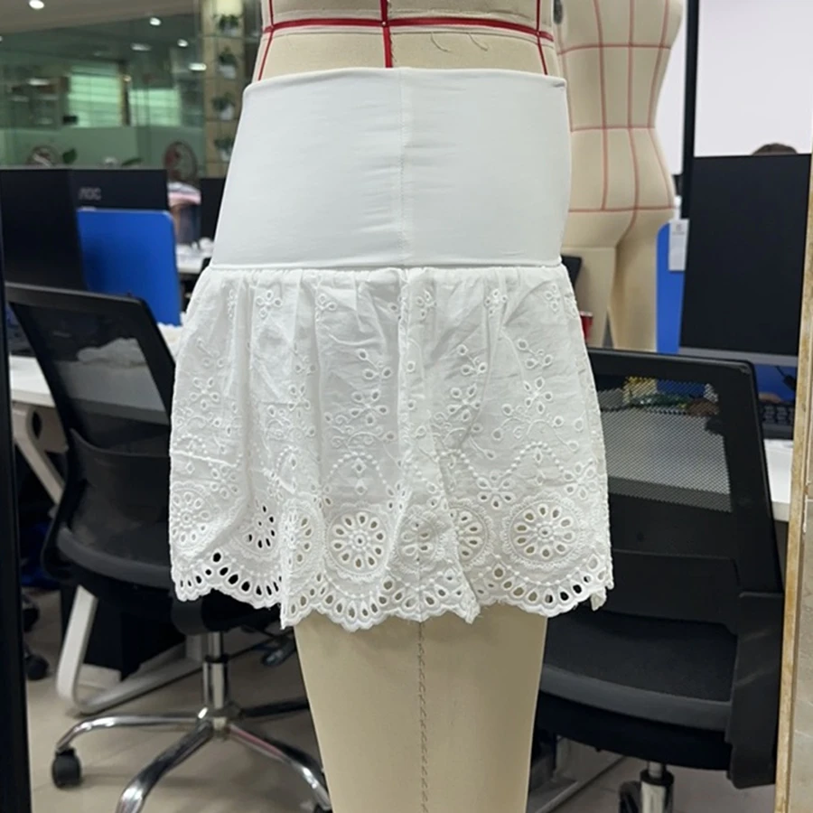 

Classic Women Hollow Out Flower A-Line Dress Casual Summer Soild Color Basic Patchwork Mini Skirt