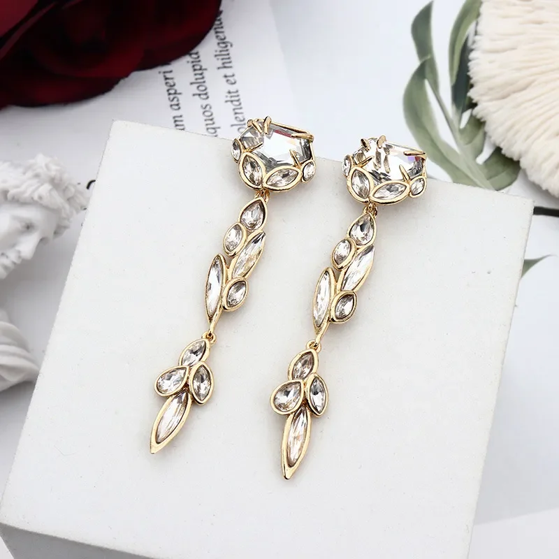 

Leaf-Shaped Stone Inlaid Earrings Earrings European And American Designers Long Earrings Women