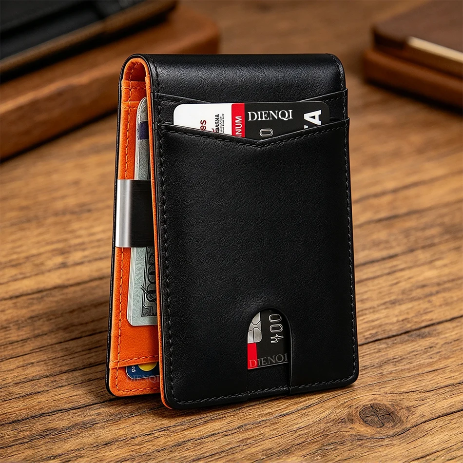 Wallet Men RFID Blocking Leather Slim Credit Card Holder Id Window Mini Bag Money Clip Bifold Small Purse Mans Smart Wallets