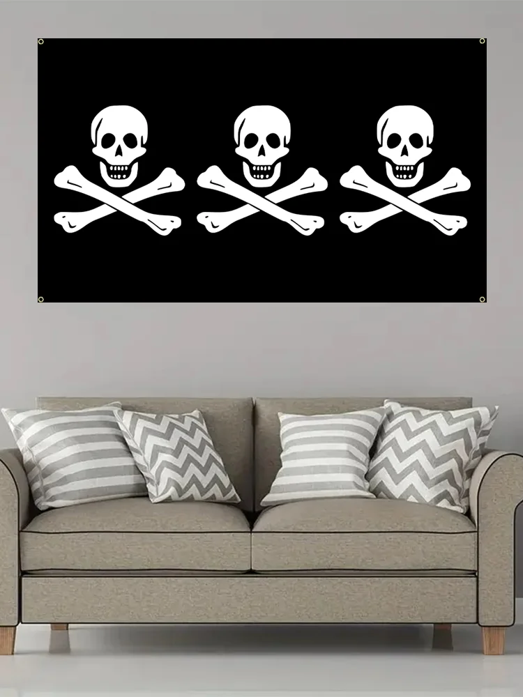 Pirate Jolly Roger Flag Black with White Skull Crossbones Design,Durable Polyester Perfect for Nautical Decor, IndoorOutdoor Use