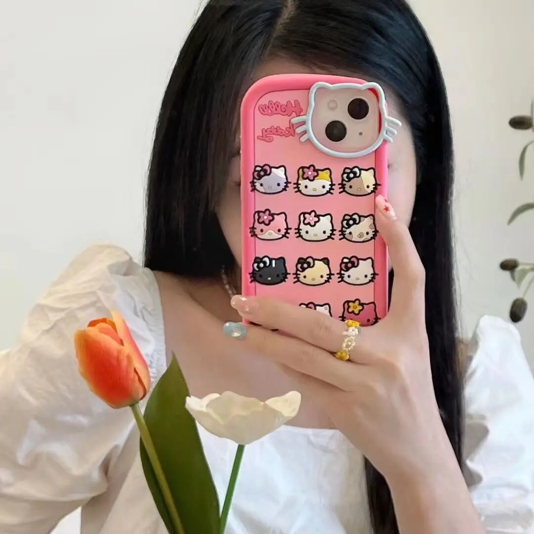 

NEW Sanrio Hello Kitty Cartoon 3D Bow Phone Case For iPhone 15 14 13 Pro Max 11 12 13 Pro Y2K Anti Fall Silicone Case