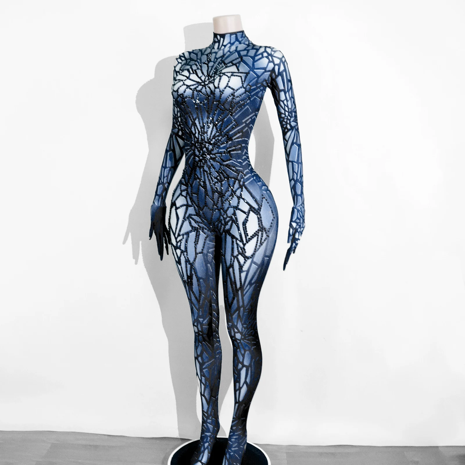 الذهبي Crackpatterned Highneck ضيق بذلة مثير تمتد الرقص ضيق حزب المغني Dj المرحلة زي عيد ميلاد سحب الملكة زي #6