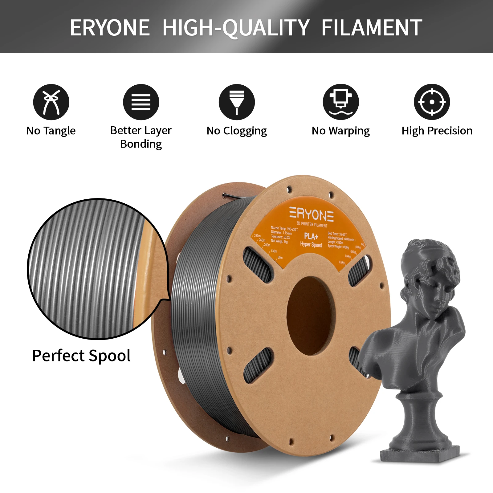 Eryone New Arrival Hyper Speed PLA Plus Filament Net Weight 1KG Diameter 1.75mm ±0.03mm High Speed Cooling Perfect Spool