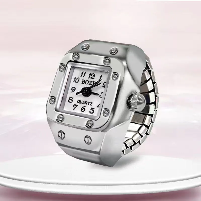 1PC minimalist square fashion punk watch ring watch versatile niche couple finger watch mini hour