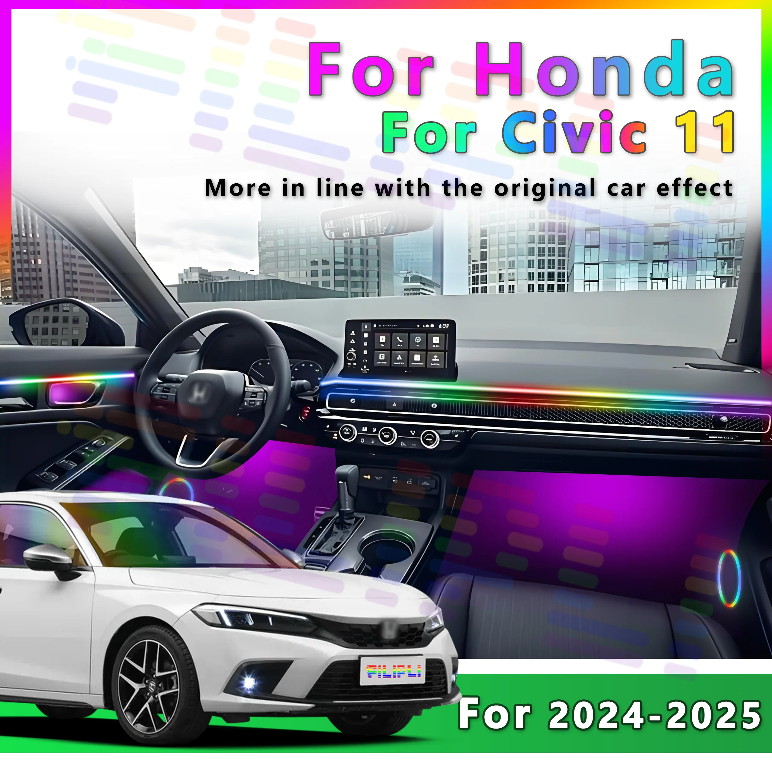 

For Honda Civic 2024-2025 Acrylic LED Ambient Strip Interior Lighting 64 Colors APP Controlled RGB Sync