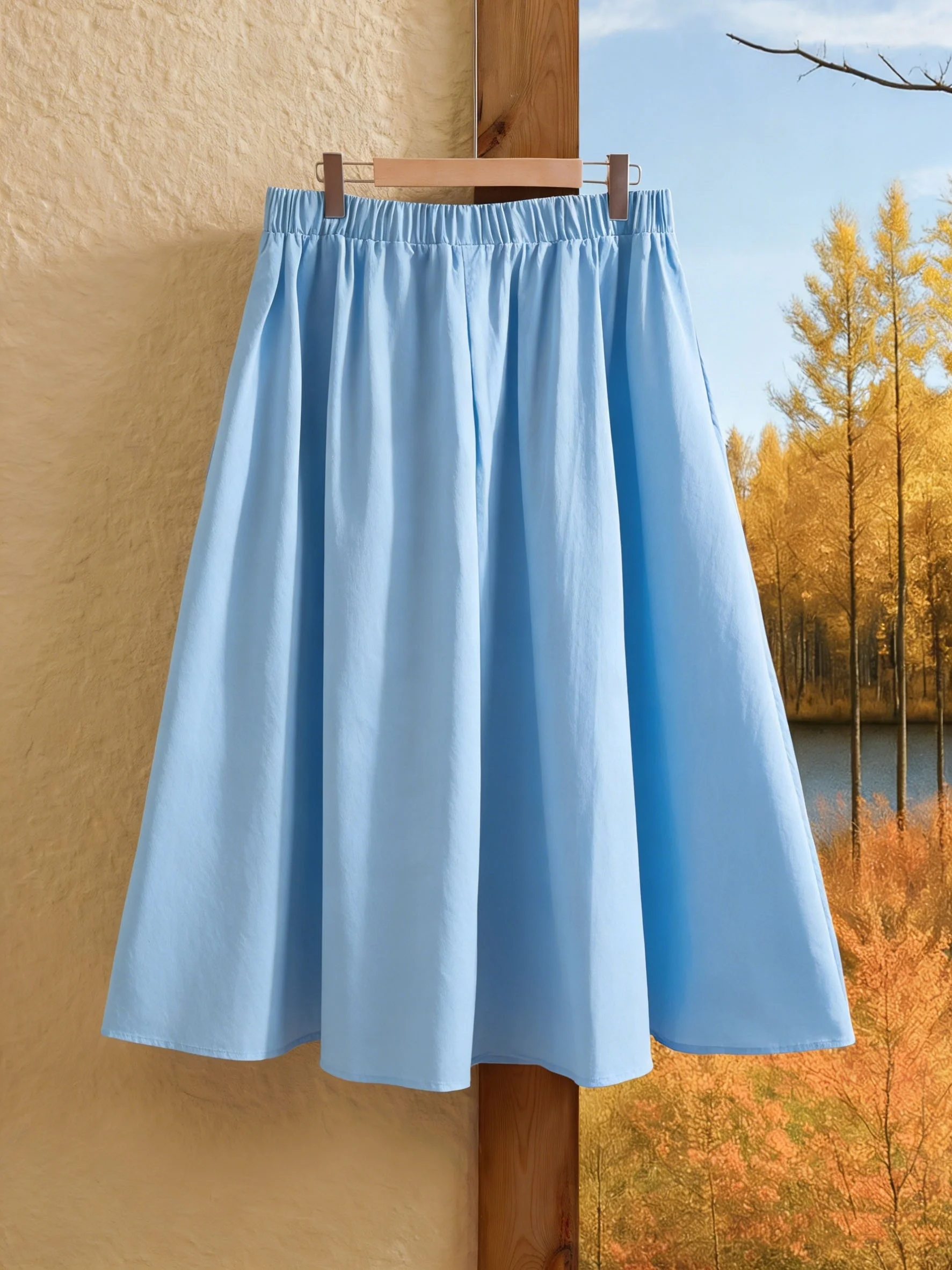 Plus Size Solid Color Elastic Waist Swing Loose Summer Fashion All-Match Skirt image 3