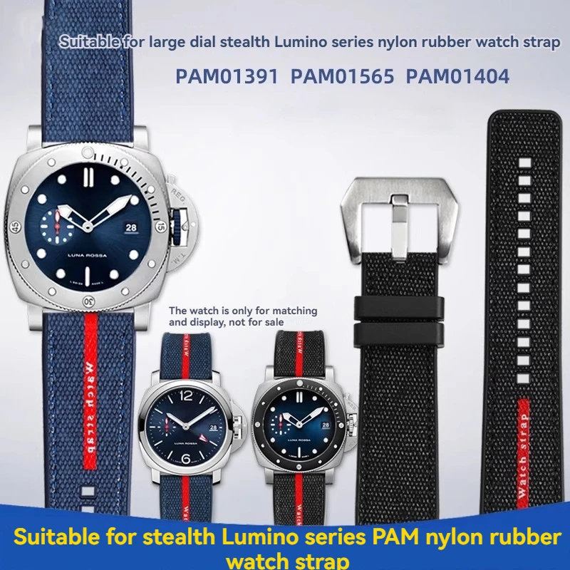 Canvas silicone wristband for Panerai Stealth Series PAM1391/1565/1507/1579 Lumino 1404 series Nylon Rubber Watch Strap