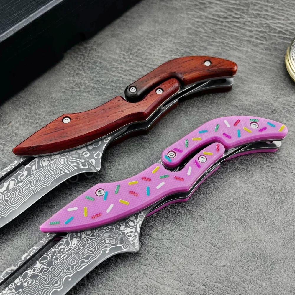 Damasco aço de alta qualidade faca dobrável g10 lidar com ao ar livre portátil bolso faca acampamento caminhadas resgate expedição selva ferramenta