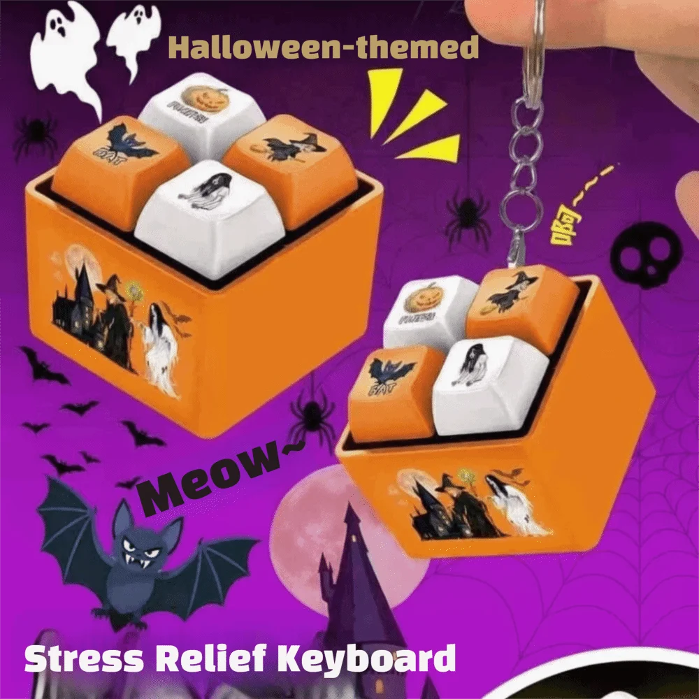 Pumpkin Shape Fidget Keychain Press Button Portable Ornament Stress Relief Novelty Design Sound Button Prank Holiday Birthday
