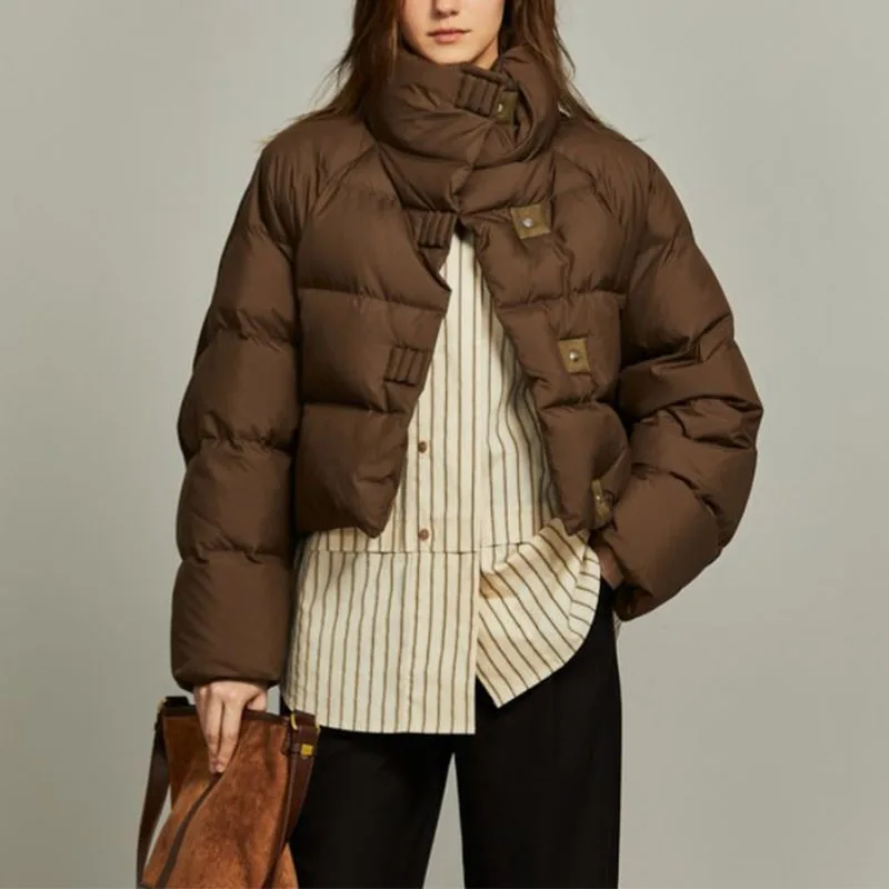 Mulheres inverno solto engrossar algodão parkas estilo americano vintage casual lapela cor sólida botão chique casacos térmicos ao ar livre 2024