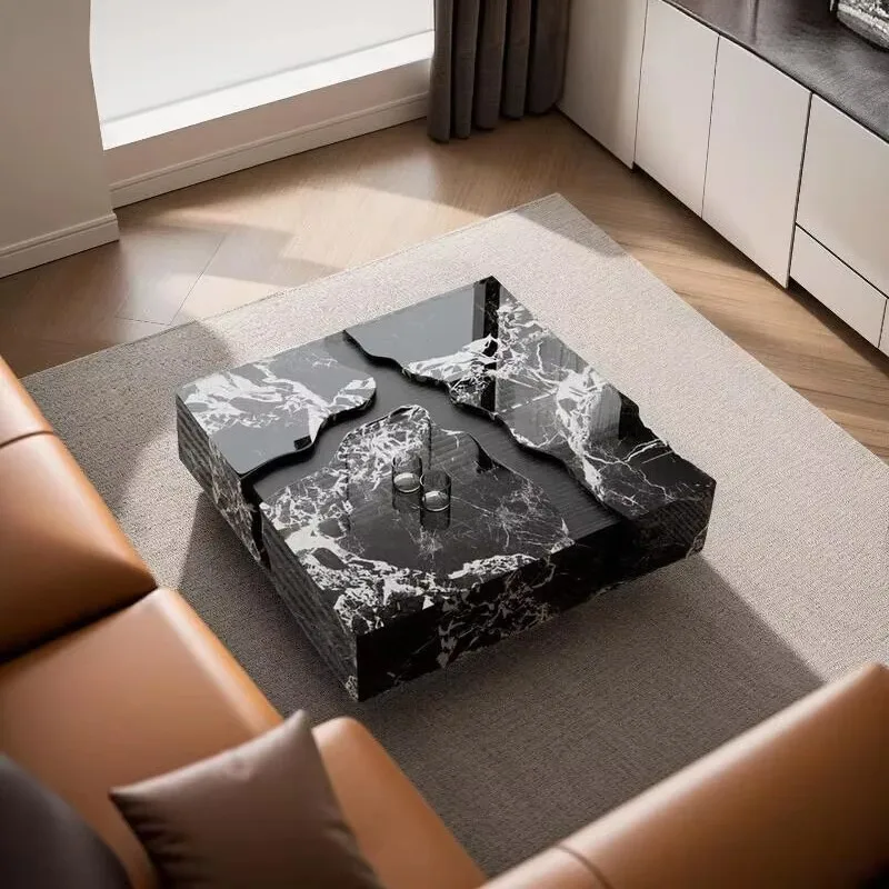 Modern Stone River Pattern Coffee Table Set for Living Room-Durable and Storage Features