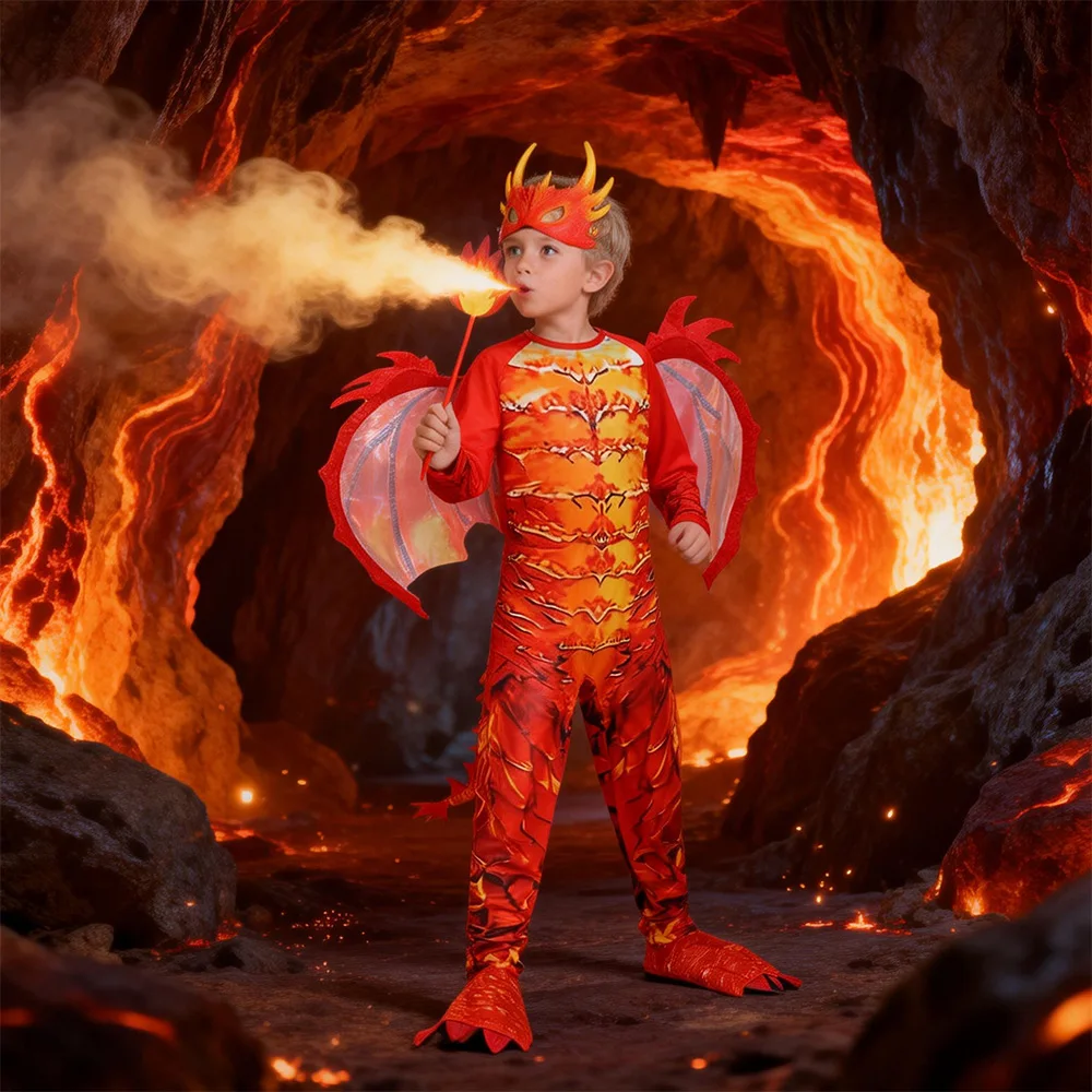 Kids Dragon Knight Role Play Costume Fantasy Party Outfit Cosplay Jumpsuit for Children