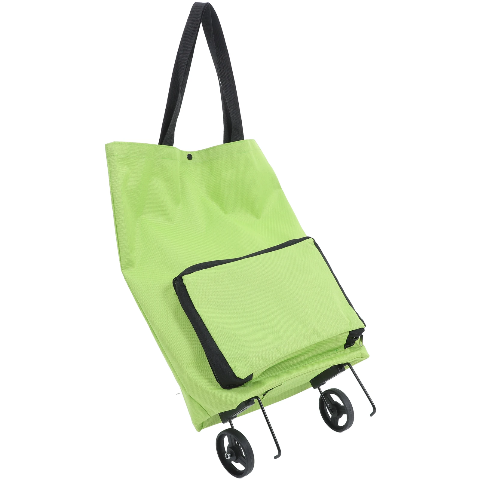 

Foldable Trolley Bag Large Capacity Shopping Cart Wheels Light Green Grocery Bag for Home Beach Travel Storage