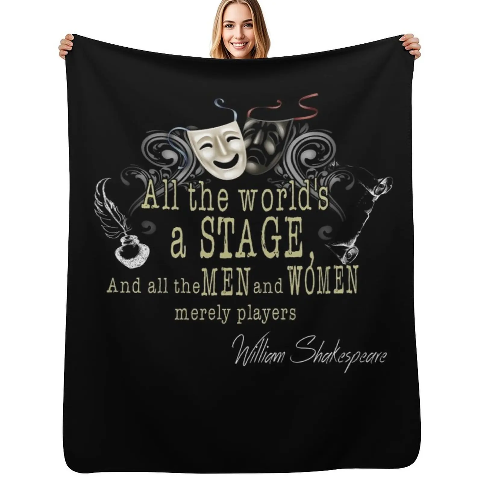 Funny William Shakespeare All The World's A Stage Theater Plays Quotes Poems Biography Fans Throw Blanket