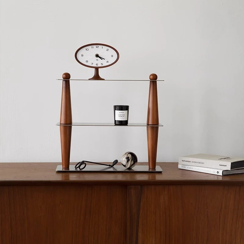 

Desktop retro multi-functional shelf, countertop finishing solid wood cup perfume storage rack