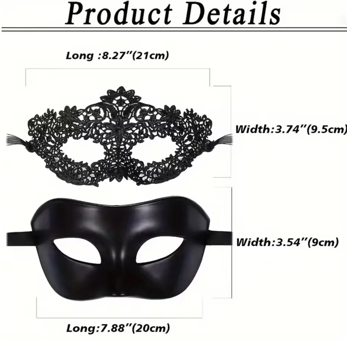 2pcs Elegant Black Lace Masquerade Mask Set for Couples - Perfect for Venetian Party, Mardi Gras, and Halloween Celebrations - view 6