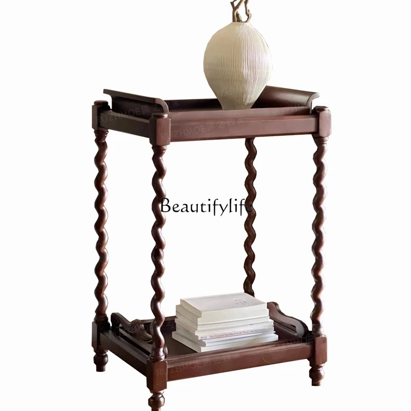 

American solid wood edge shelf twist retro elevated shelf display stand coffee table antique antique