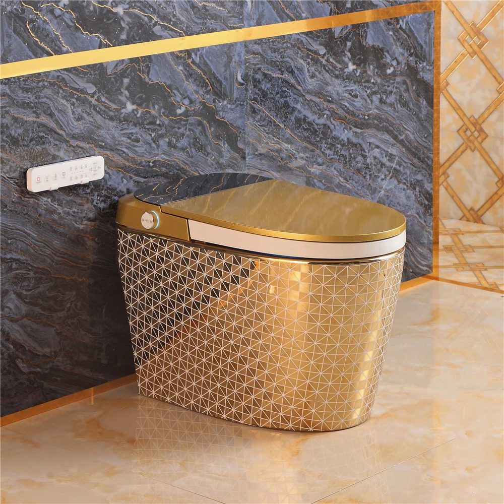 Luxury Modern Electric Bidet Heated Commode Toilet Bowl Bathroom Gold Automatic Intelligent Smart Wc Toilet With Remote Control