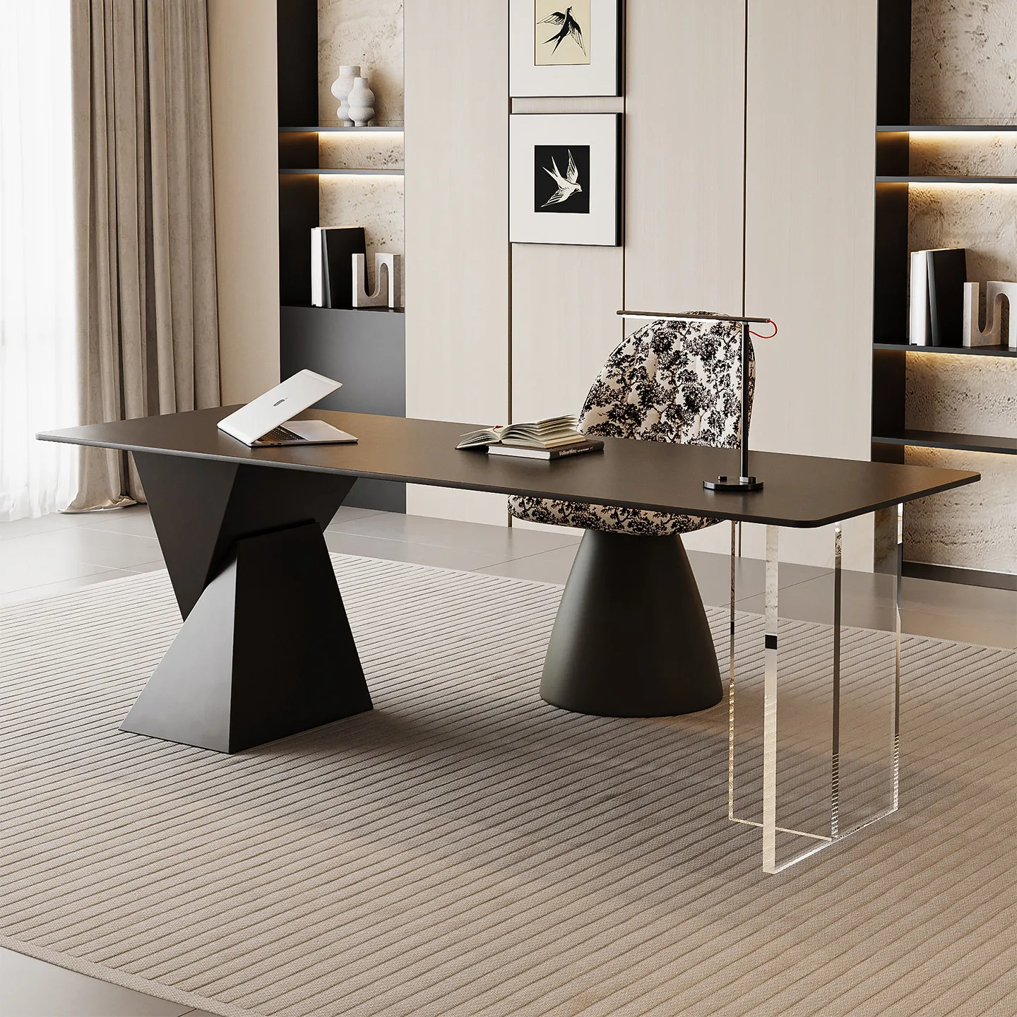 Italian minimalist office acrylic rock slab large black boss table household aesthetic biurko do komputera interior furniture