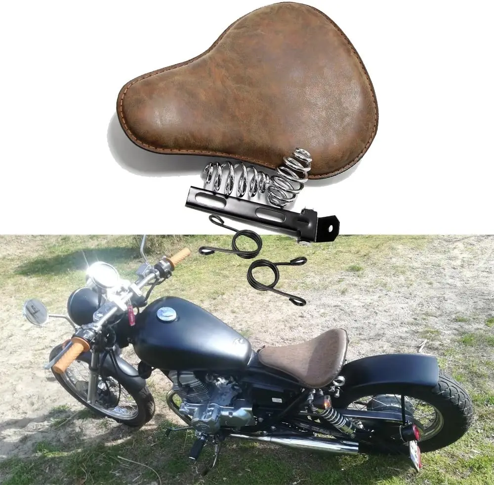

Vintage Brown Motorcycle Bobber Seat with Spring Bracket for Harley Sportster and Honda Models
