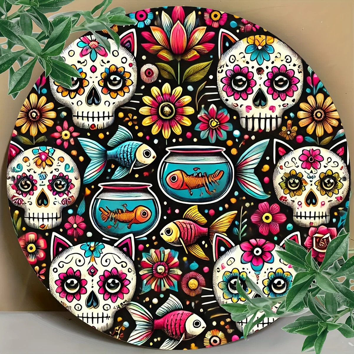 1 unidad de corona De calavera De azúcar, diámetro de los Muertos y Cinco De Mayo, decoración redonda De aluminio, resistente al agua, No se decolora, sin óxido, calor y Col