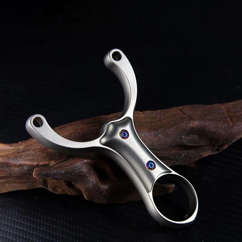 Titanium Alloy Y-Shaped Slingshot with Round Fork, Finger Ring & Colorful Screws for Outdoor Target Practice