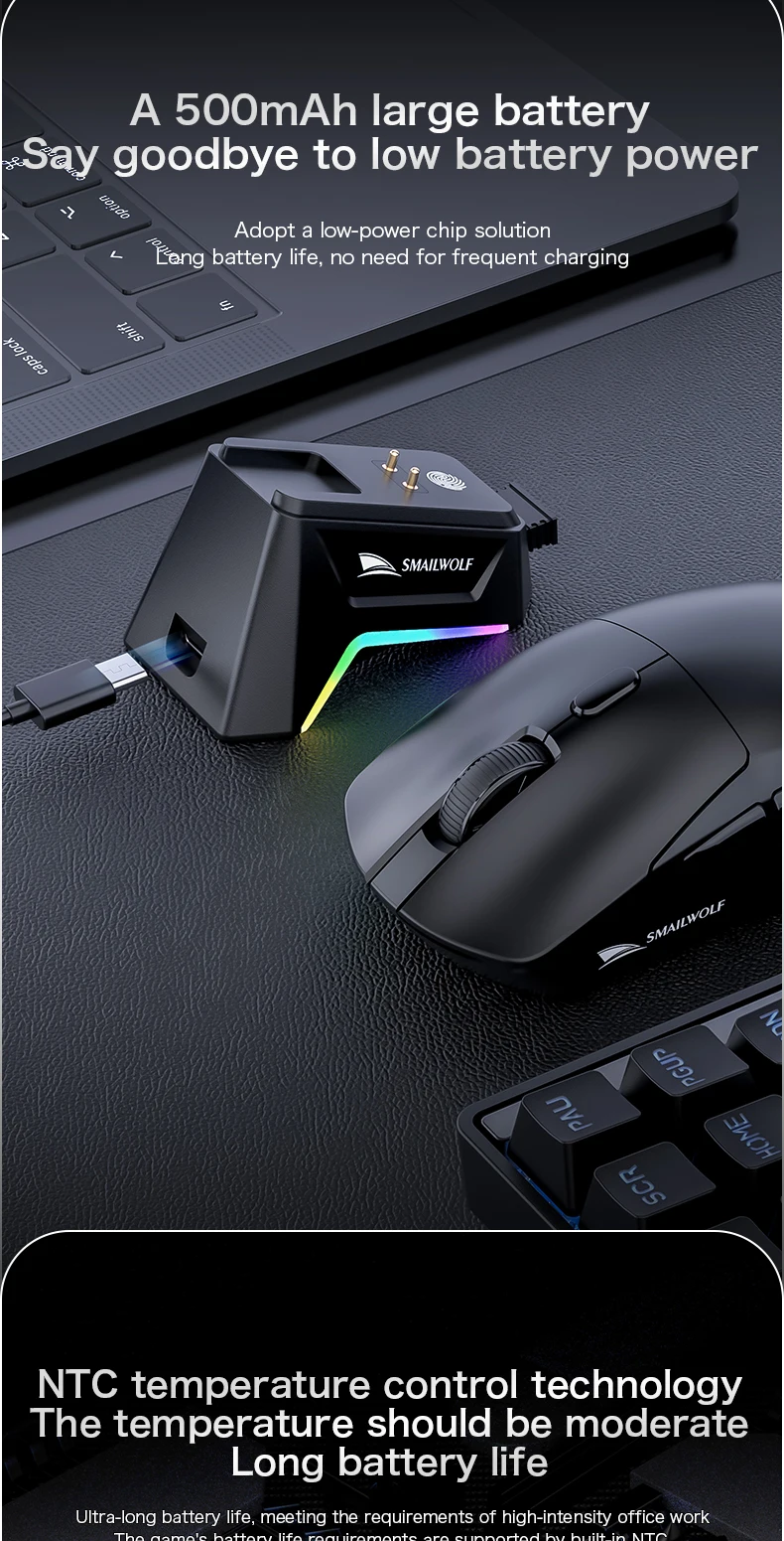 SMAILWOLF M3 PRO Kabellose Bluetooth-Maus mit drei Modi, E-Sport-Gaming-Maus für Laptop und Desktop, PAW3311, kabelgebunden, leicht, für FPS-Spiele – Detail 7