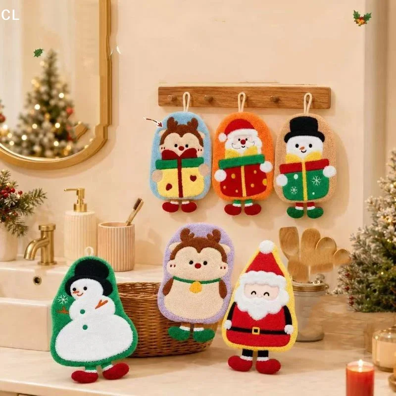 AttireTroveWater Absorption Christmas Hand Towels Coral Fleece Hanging Christmas Tree Handkerchiefs Cleaning Quick-drying