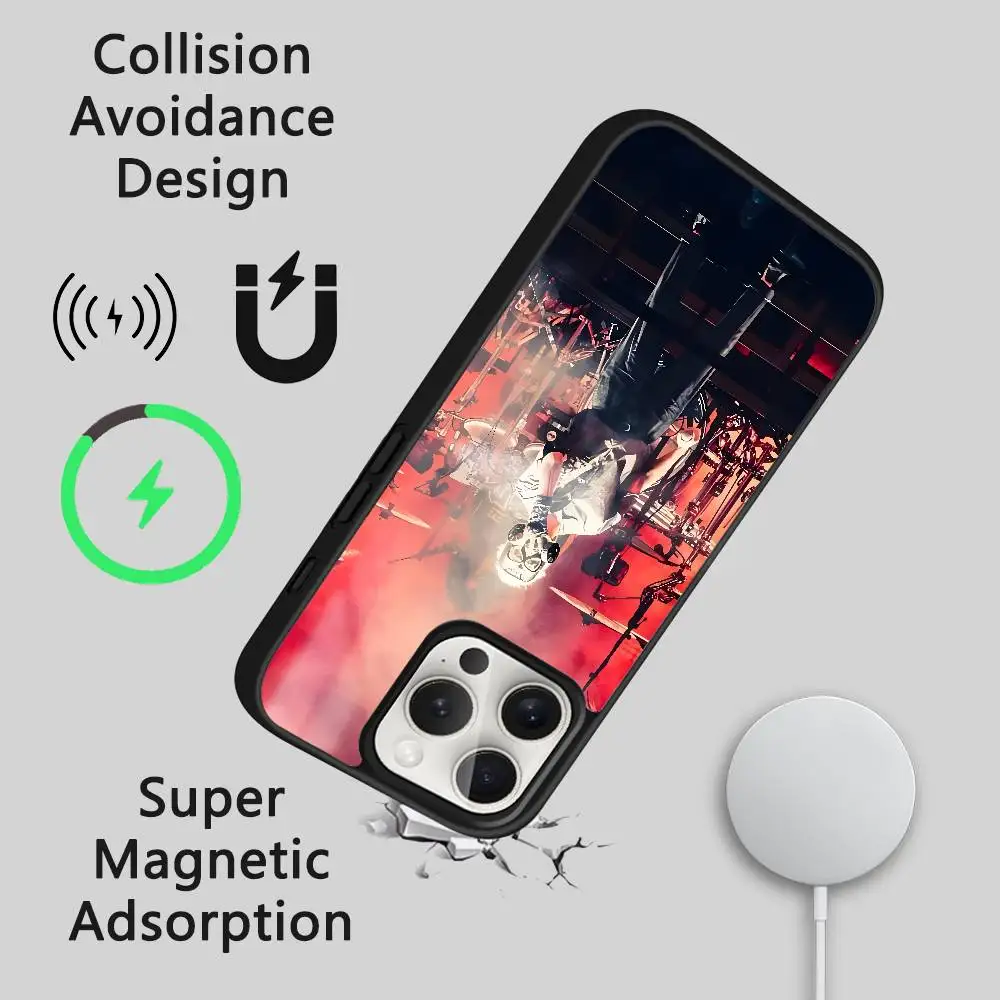 O-ONE OK ROCK جراب هاتف آيفون 16 15 14 13 12 11 برو ماكس بلس شحن لاسلكي صغير غلاف صلب مغناطيسي #5