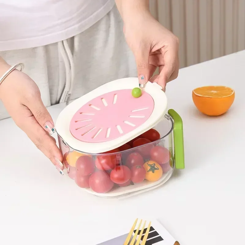 2-In-1 Dust-Proof Fruit Drainer Basket -Hidden Folding Handle Drain Switch Expandable Thickened Dewatering Dishwashing Basket - view 5