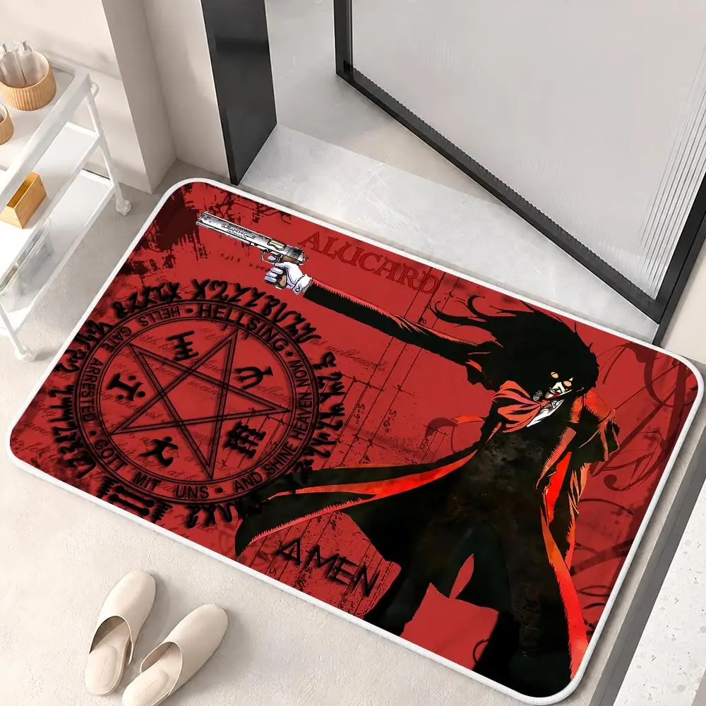Alucard Hellsing Anime Floor Mat Flannel Rug Non Slip Absorbent Soft Washable For Entryway Hallway Bathroom Kitchen Decor