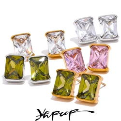 Yhpup Delicate AAA Cubic Zirconia Stainless Steel Square Stud Earrings 18K PVD Plated Trendy Daily Jewelry for Women Gala Gift