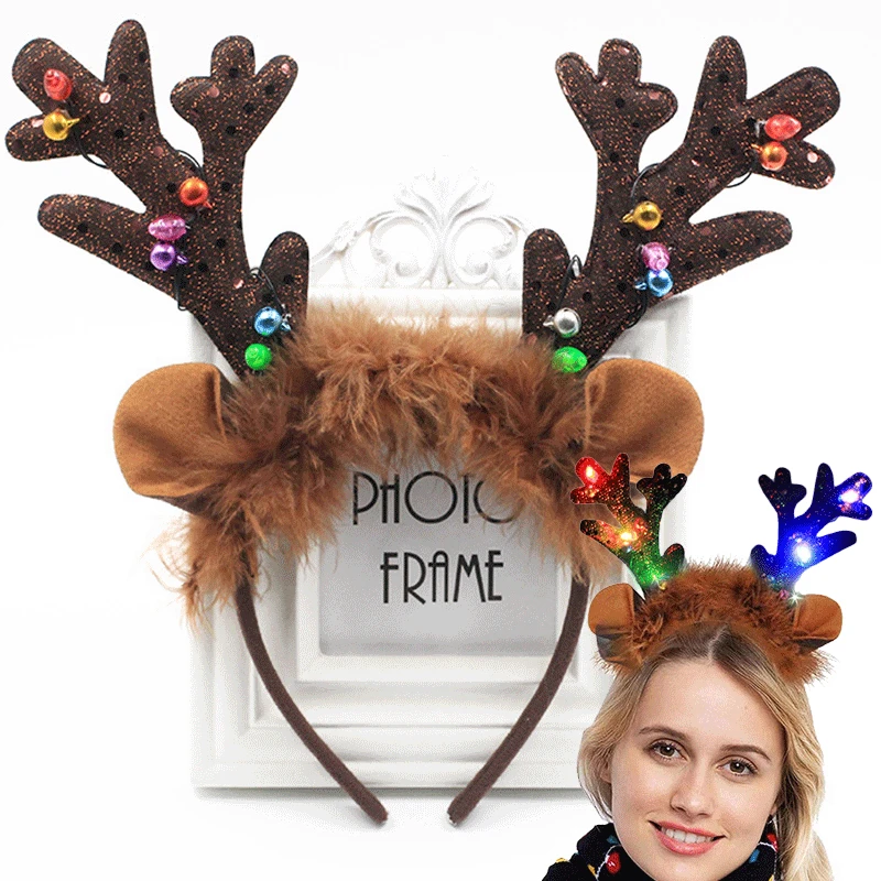 

Christmas Luminous Elk Antler Headband New Year Forest Branch Deer Ear Headgear Hair Accessories Party Cosplay Scenic Headwear