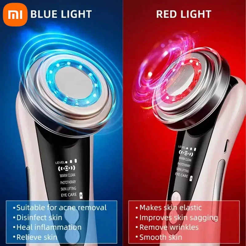 Xiaomi-masajeador de belleza Facial multifuncional, Dispositivo de masaje eléctrico para el cuidado de la piel, rojo y azul, estiramiento de la piel