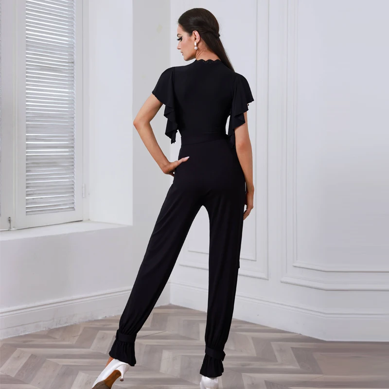 الفالس قاعة الرقص المنافسة الملابس للنساء تكدرت الأكمام اللاتينية أعلى السراويل الرقص الحديثة السيدات المرحلة ارتداء SL13559 #5