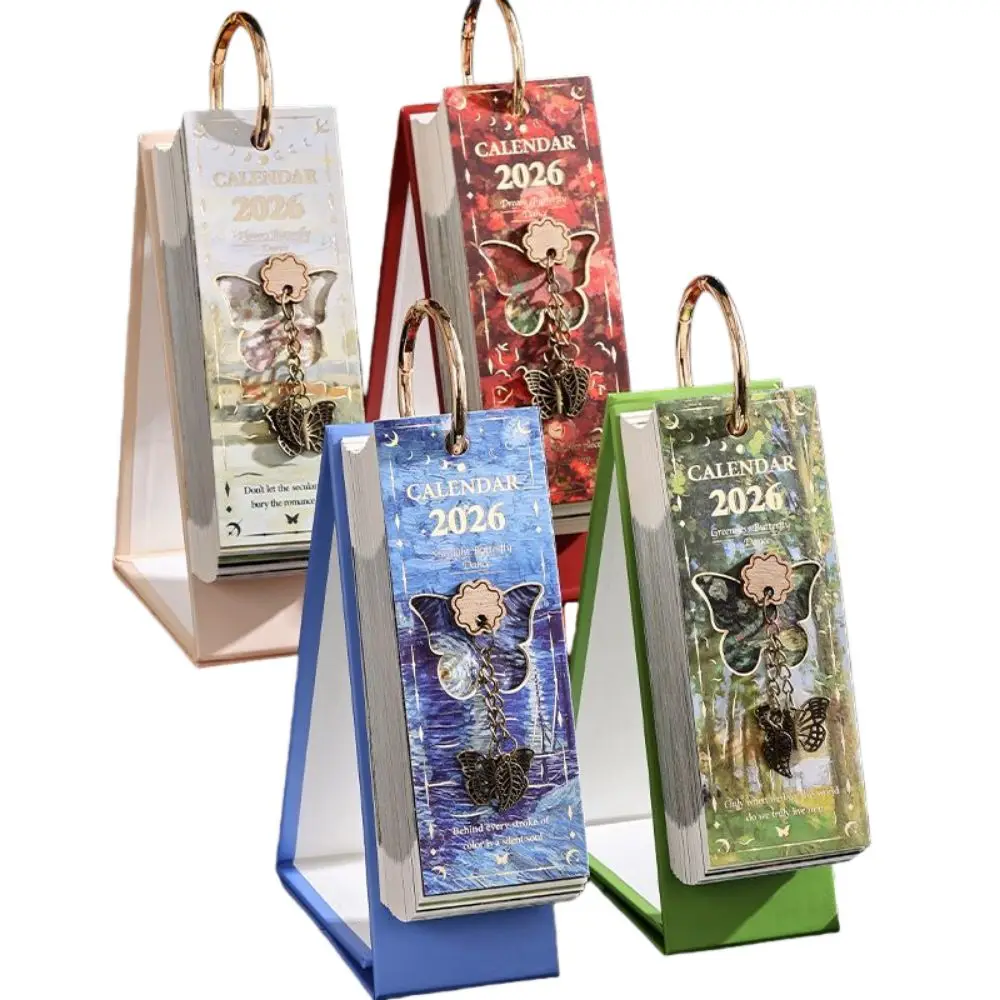 

Настольный календарь на 365 дней, 2026 год, дизайн ручной работы, вертикальный формат, ежедневник, полая бабочка, дисплей даты, ежемесячный планировщик