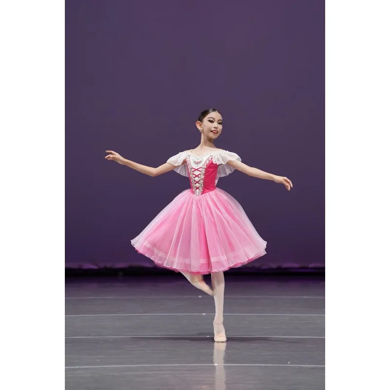 

Falda de ballet para niños Girls' Ballet Tulle Long Lace Dance Skirt trajes de actuación colectivos para escenario ballet dress