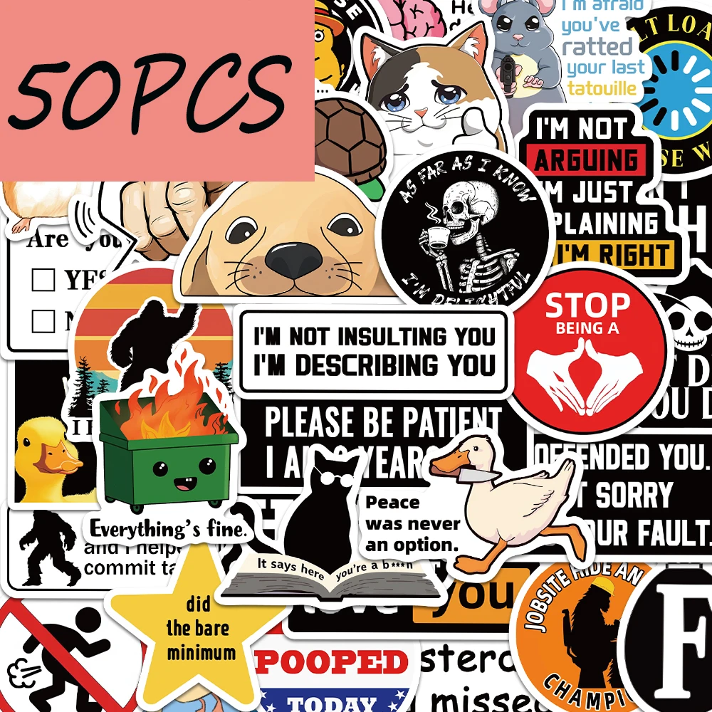 50PCS Prank Meme text stickers, suitable for decorating diaries, helmets, water bottles, refrigerators, waterproof stickers