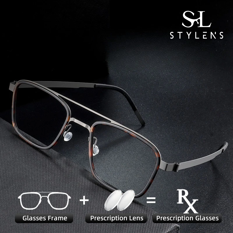 

STYLENS Business Сверхлегкий дизайн, фотохромные очки из чистого титана, мужские квадратные очки с защитой от синего луча, индивидуальная настройка по рецепту 9708