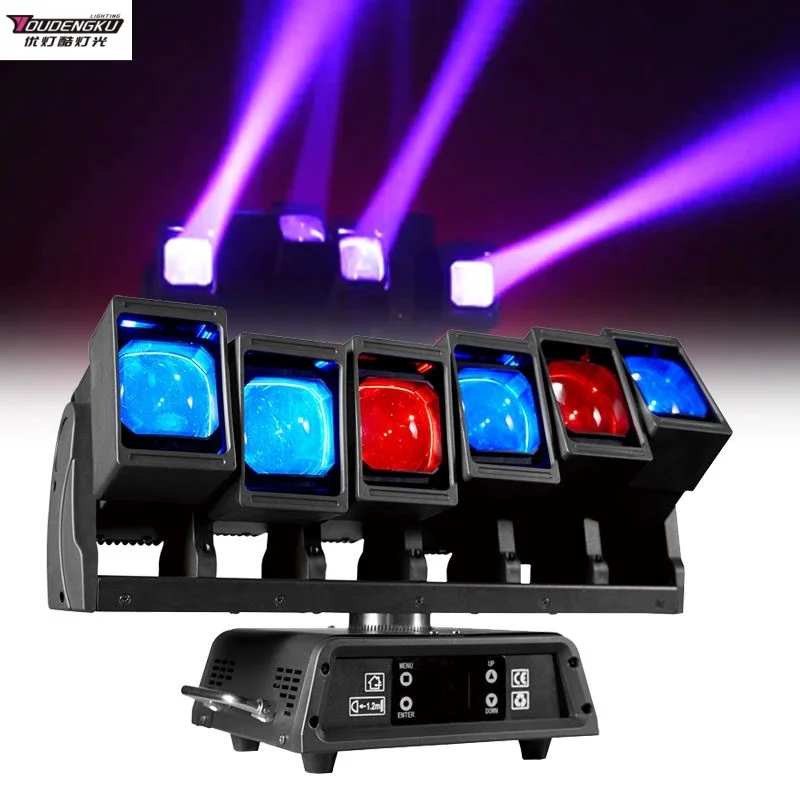 2 pieces 6 Heads 60W Infinite Rotation Moving Head Stage Light 4-in-1 Party Event LED Beam Wash Moving Light