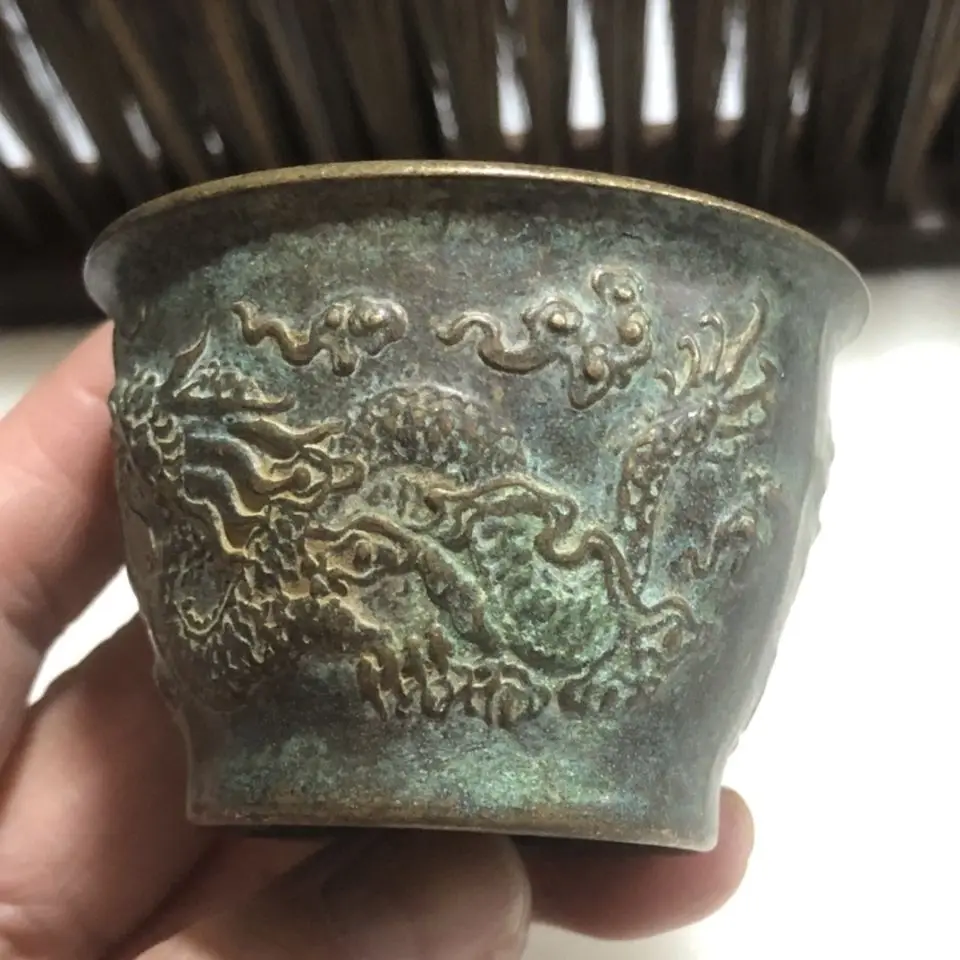 

Antique Bowl Ware Inherited from the Past, Old Baojiang, Qianlong Style, Double Dragon Pattern, Qing Dynasty Pure Copper Bronze