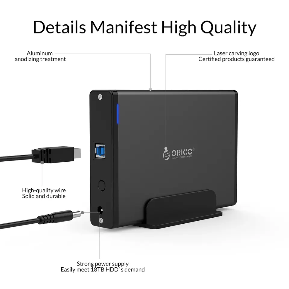 علبة ORICO 3.5 بوصة لقرص صلب خارجي مع محول SATA إلى USB 3.0، متوافقة مع أقراص SSD وHDD بحجم 2.5 بوصة و3.5 بوصة للكمبيوتر - 4