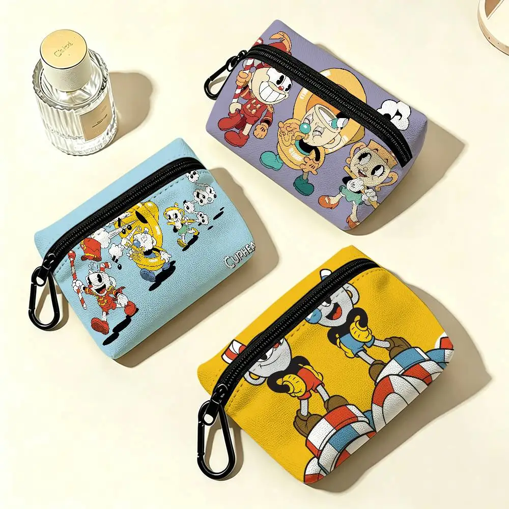 Game Cuphead Compact Oxford Cloth Zipper Pouch Detachable Carabiner Mini Coin & Key Wallet