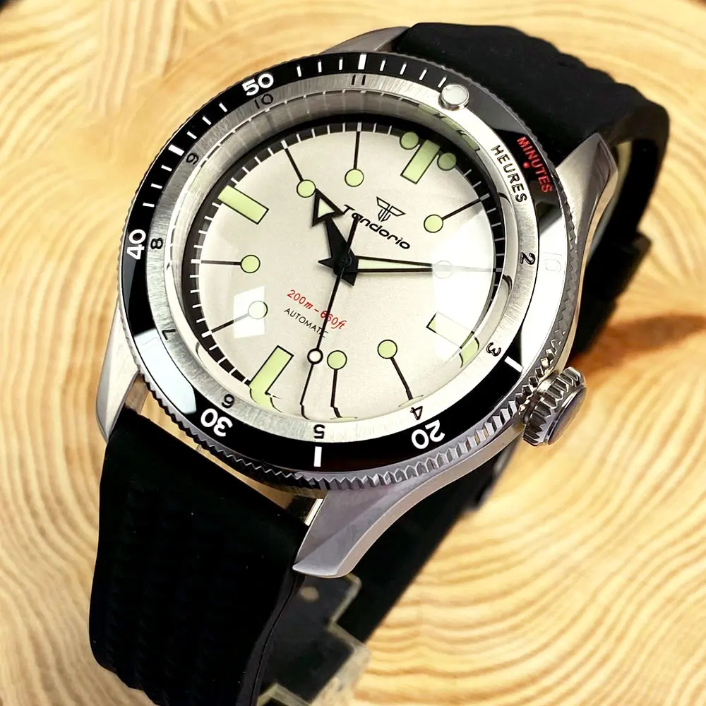 40mm Tandorio Military Diver Watch for Men NH35 PT5000 Movt Dome Sapphire 120clicks Bezel No Date Automatic Clock