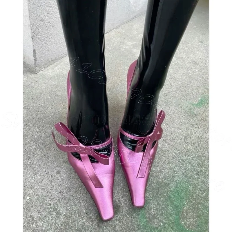 

Rose Red Bow Knot Shallow Pointed Toe Pumps Slip On Women Shoes Thin High Heels New Party Feast Dating 2025 Zapatos Para Mujere