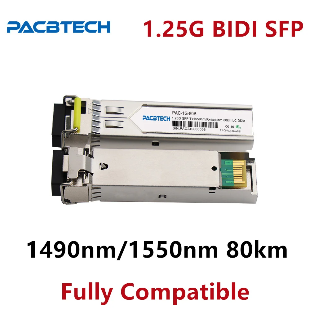 جهاز إرسال واستقبال PACBTECH 1.25G SFP، 80 كجم 1490 نانومتر/1550 نانومتر 1000Base-BIDI وحدة Simplex LC sfp أحادية الوضع PAC-1G-80AI /AC-1G-80BI