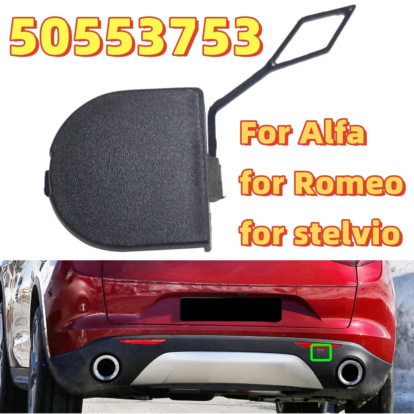 

Rear Bumper Tow Hook Cover Cap For Alfa For Romeo For Stelvio 2015-2021 50553753 Rear Trailer Cover Plastic Car Accessories