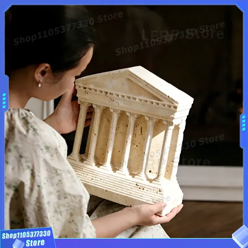 Luxury Yellow Travertine Stone Carving Ornament Creative Home Decor Model Room Soft Furnishing Design Architectural Art Piece