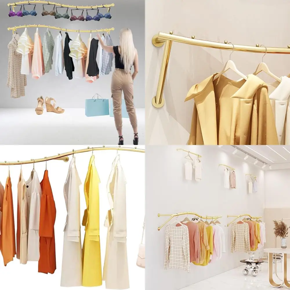 

Wall-Mounted Boutique Clothing Rack, Retail Display Rack for Home Goods, Rolling Garment Rack for Commercial Use